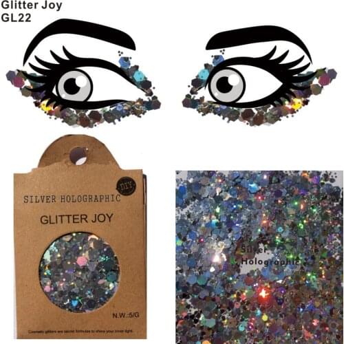 GL22 one pack of Silver Holographic Body and Eye Glitter Sequins Glitter Face Glitter Festival Beauty Body Makeup