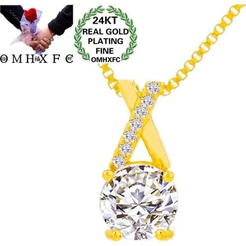 OMHXFC Wholesale PN358 European Fashion Fine Woman Girl Party Birthday Wedding Gift OX Round AAA Zircon 24KT Gold Pendant Charm