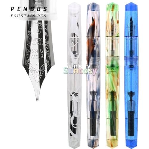 Penbbs 491 Fountain Pen Fine/Medium Nib Clear Acrylic, Adult Student Writing Practice Ink Pen, Gift Box