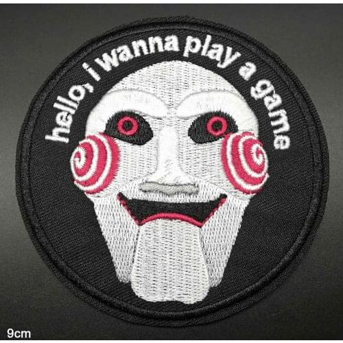 Saw Movie I Wanna Play A Game Horror Hollaween Iron On Embroidered Clothes Patches For Clothing Stickers Garment Wholesale
