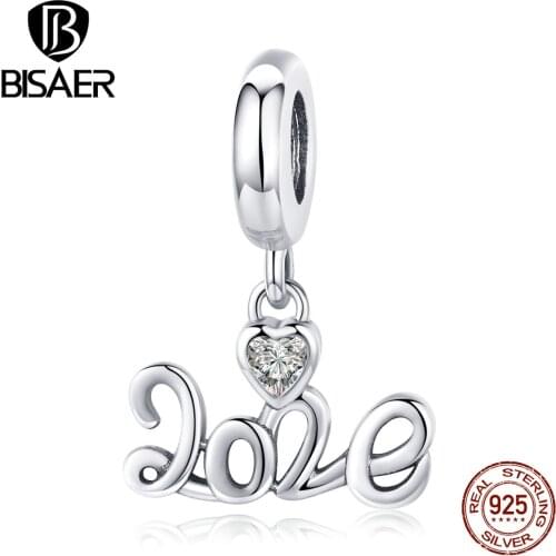 Love Charms BISAER 925 Sterling Silver Love of 2020 Charms Beads fit Original Bracelets Silver 925 Jewelry ECC1354