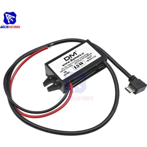 Diymore DC-DC Buck Converter 12V to 5V 3A 15W Step Down Power Module Micro USB Right Angle Waterproof Adapter for Car