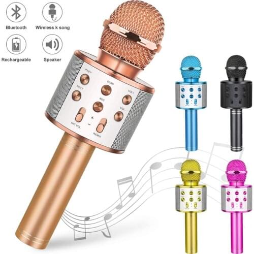Handheld Karaoke Mic Audio Wireless Bluetooth Karaoke Microphone for Children Musical Stage Toy Music Singing Speaker Kids Gift
