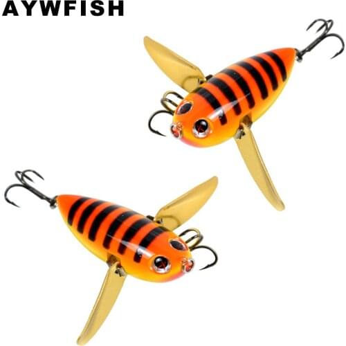 AYWFISH Insect Lure 58mm 12.5g Topwater Mini Bee Shape Two Metal Spoon Blades Hard Plastic Body Bait Floating Fishing Tackle