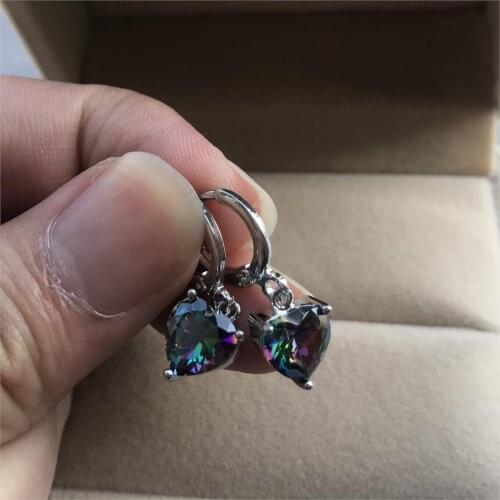 Luxury Female Cute Heart Hoop Earrings Mystic Rainbow Crystal Earrings Rose Gold Silver Color Wedding Earrings For Women Jewelry