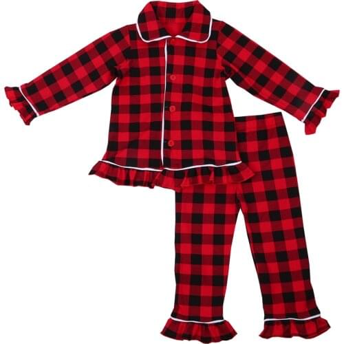 Christmas Family Pyjamas Hot Sale Winter Cotton Pajamas Set Baby Girls Ruffle Pjs Frill Sleepwear