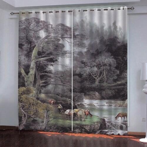 Grey forest curtains Thick shading soundproof windproof curtain Blackout curtain