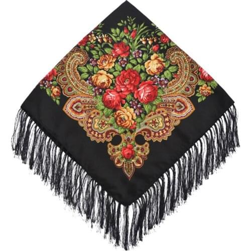 Russian Style Large Size Tassel Scarf Cotton Square Scarves Head Wraps Versatile Gift Fringe Boho Shawl Women Blanket Stoles