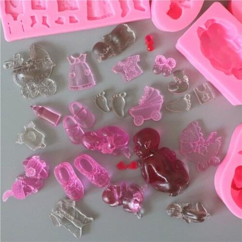 Baby Sleeping Baby Fondant Silicone Mold Stroller Baby Shoes Footprint Chocolate Mold Cake Decoration Tool