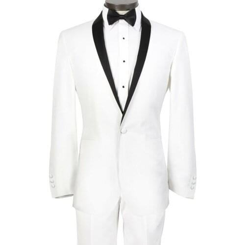 Custom Made To Measure White Tuxedo Jacket Black Lapel, Bespoke Black And White Men Wedding Tuxedo,White Wedding Suits For Men