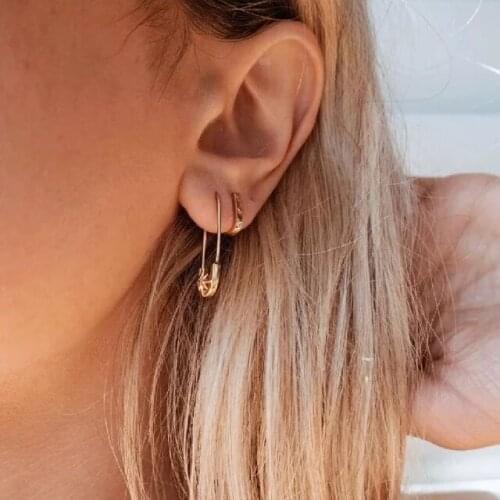 Starburst Design Sparking Bling Clear Cubic Zirconia CZ Star Fashion Gold Color Women Safetly Pin Earring