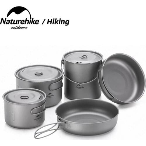 Naturehike Outdoor Titanium Pot Tableware Cookware Frying Pan Ultralight Picnic Single Pot Picnic Camping Outdoor Cooking Pot