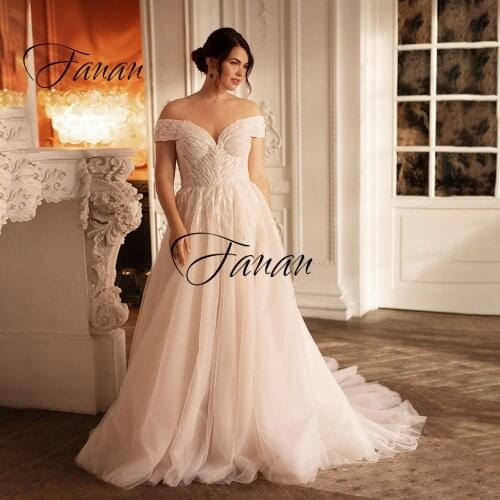 V-Neck Off-The Shoulder Wedding Dress Backelss Tulle Court Train Lace Appliques Beading Bridal Gown Свадебное платье Plus Size