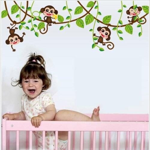 Mini Monkeys Vinyl Wall Stickers Decals Children Animals Plants Wallpaper Mural Girls Boys Kids Home Bedroom Nursery Decor