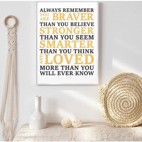 Always Remember You Are Braver Quote Canvas Painting Black White Positive Posters And Prints Nordic Wall Art Pictures For Living