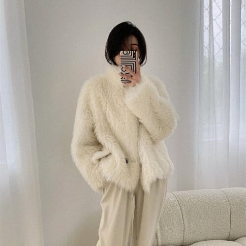 2021 Autumn Winter Women New Imitation Fur Plush Jackets Female Loose Warm Overcoats Ladies Stand Collar Warm Solid Coats M641