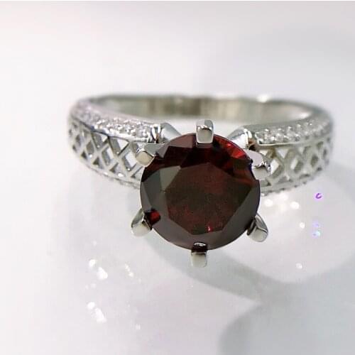 Vintage 100% 925 Sterling Silver 8*8mm Round Cut Red High Carbon Diamond Wedding Engagement Ring For Women Fine Jewelry Gifts