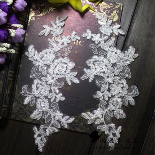 10Pairs (20pcs) Ivory White 27X 9cm Delicate Wedding Veil Head Ornaments Lace Applique Lace Trim Dress DIY Lace Accessorie