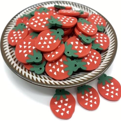 20Pcs/lot 20mm Strawberry Beads Flakes Clay Beads Polymer Spacer Beads For Jewelry Making DIY Bracelet Hairpin #A89-12