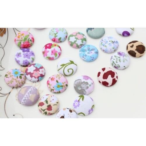 200pcs handmade Cotton Fabric Covered wrapped Buttons - flat backs 20mm, assorted colors floral,polka dots,gingham etc