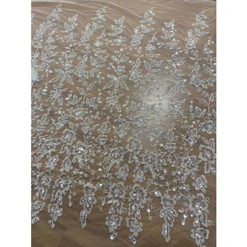 5yards/pc) High quality white African tulle lace excellent tube beads and sequins embroidered French net lace for dress FXZ108