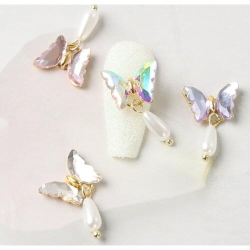 4pc Nail Art Accessories Aurora Butterfly Pearl Pendant Crystal Rhinestone Nail Design Charms 3D Nail Decoration Korean Manicure