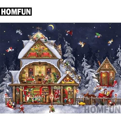 HOMFUN Full Square/Round Drill 5D DIY Diamond Painting "Christmas House" 3D Embroidery Cross Stitch 5D Decor A00836