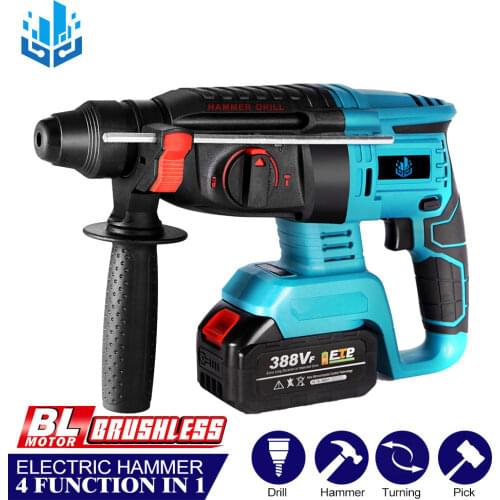 Cordless Brushless Electric Hammer Electric Impact Drill Multifunctional Rotary Electric Pick 26mm1680W 4 Functions Power Tool