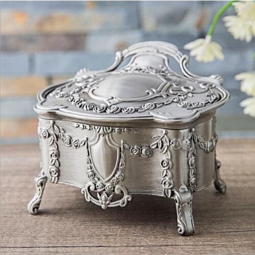 European retro tin color/silver white metal storage box jewelry box makeup organizador drawer organizer for girl gifts Z175