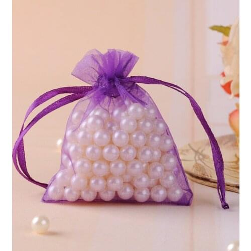 Purple Organza Jewelry Bag 100pcs 5x7cm Fabric Drawstring Bag For Earrings Ring Necklace Keychain Packaging Can Custom Logo