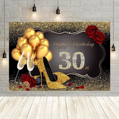 Avezano Photography Background Woman Gold High Heels Balloon Red Rose 30th Birthday Party Backdrop Photo Studio Photocall Banner