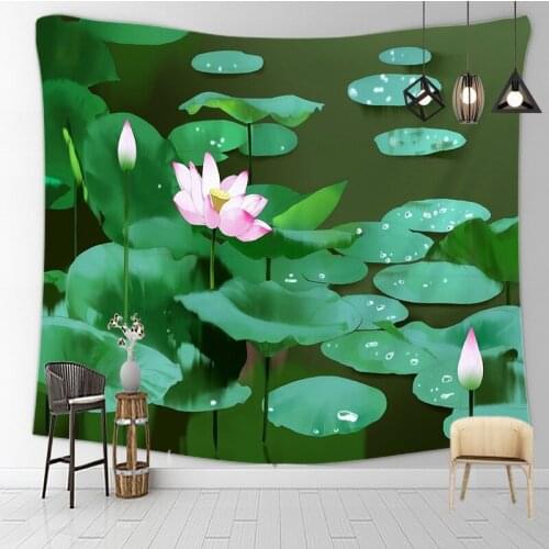 Lotus scenery tapestry ins Nordic household goods net red background cloth bedroom bedside decoration hanging cloth