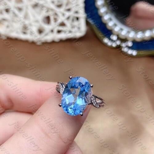 Hot sale style natural blue topaz ring 925 silver womens ring luxury atmosphere fashion trend