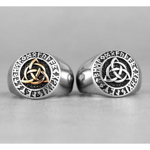 Celtic Knot Viking Rune Stainless Steel Mens Rings Vintage Amulet for Male Boyfriend Biker Jewelry Creativity Gift Wholesale