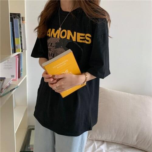 Korea Harajuku Hip-Hop Punk Emo Short-Sleeved T-Shirt Women Couples Vintage Street Wear Gothic y2k Tops 2021