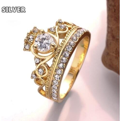 Royal Party Accessories 18K Golden Women Jewelry G/P Imperial Crown Wedding Ring Fashion Womens Girl Jewelry Rings Size 6-10