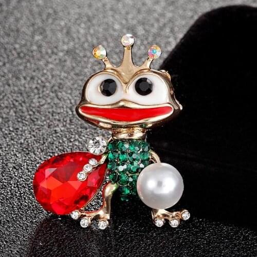 Crown Frog brooches jewelry for mens gifts Red Rhinestone Crystal Pin brooch bouquet Nicely Enamel scarf pins hats accessory