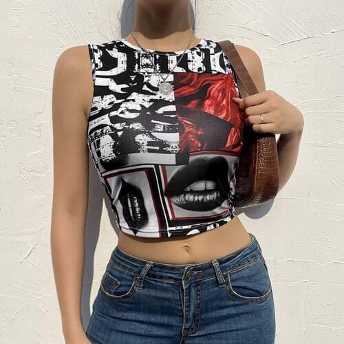 Patchwork Crop Tops Women Gothic Techwear Dark Acedemic E Girl T Shirt Women Indie Aesthetics Clothes Slim Sexy E-girl Tanks Top