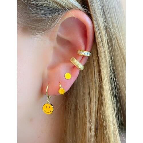 Cute Lovely Girl Women Jewelry Colorful Enamel Smiley Happy Face Geometric Round Stud Earring