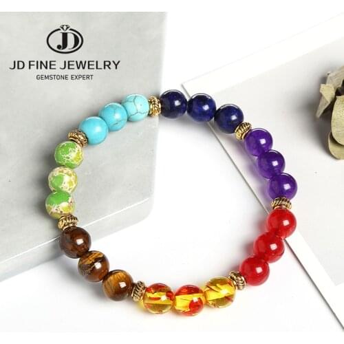 JD Fashion 7 Chakra Bracelet Men Black Lava Healing Balance Beads Reiki Buddha Prayer Natural Stone Yoga Bracelet Women Jewelry