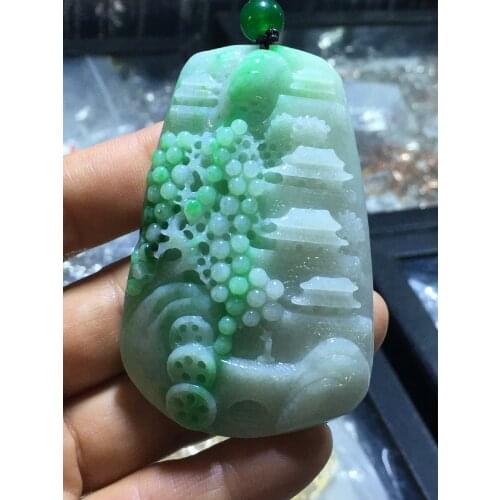 Natural Myanmar jade A HandCarved landscape jadeite jade green jade pendant jade necklace pendants jewelry necklaces