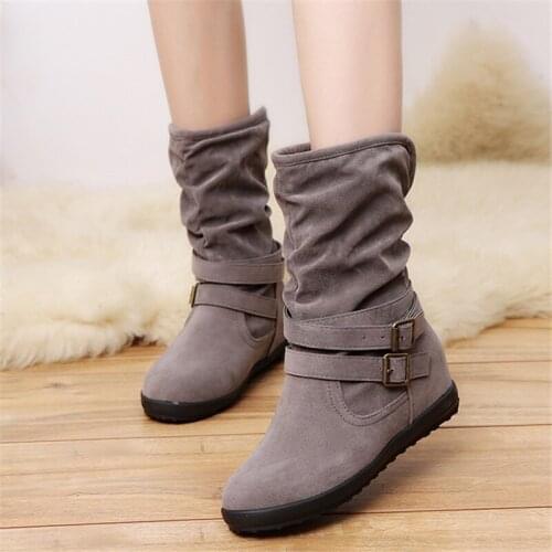 2020 Winter New Shoes Women Snow Boots Casual Woman Winter Non-slip Flat Double Buckle Plus Velvet Nude Boots Large Size W22-07