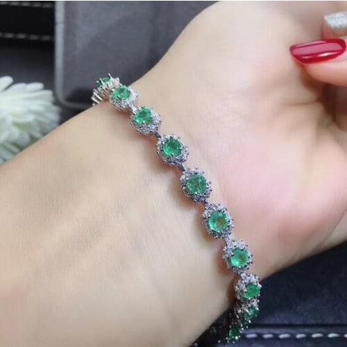 New Arrival Natural Real 925 sterling silver Fine jewelry Emerald Bracelet Natural And Real Emerald Bracelet