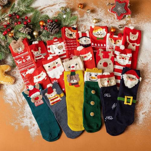 New Women Socks Casual Winter Christmas Socks Davids Deer Cotton Cartoon Keep Warm Cute Lady Girls Sock Christmas Gift 2022