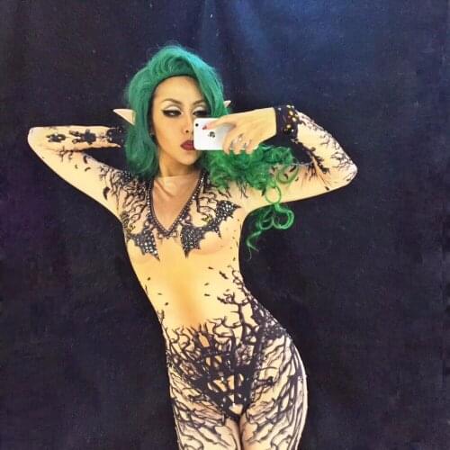 New Sexy Stage Halloween Bat 3D Costume DJ DS Jumpsuit Nightclub DjDs Dancer Costumes Bodysuit for Women Dance Costumes