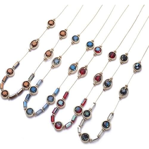 Fashion Crystal Bead Delicate Chain Necklace 4 Colors Simple Style Gold Plating Statement Necklaces For Girls Women Jewelry