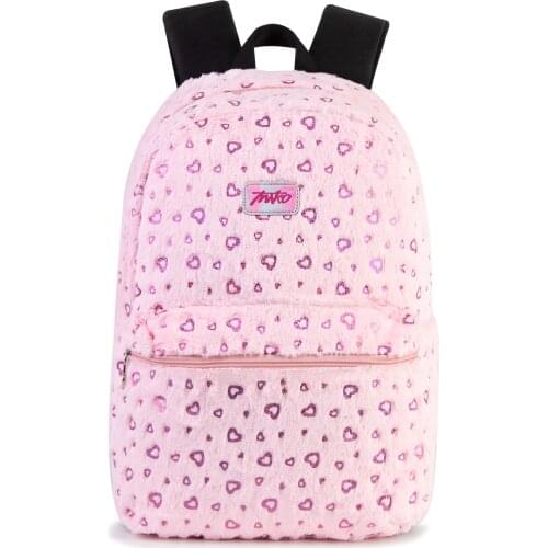 LEMBU Plush Backpack for Women Girls Soft Faux Fur Daypack Causal Heart Schoolbag for Travel, Camping, College