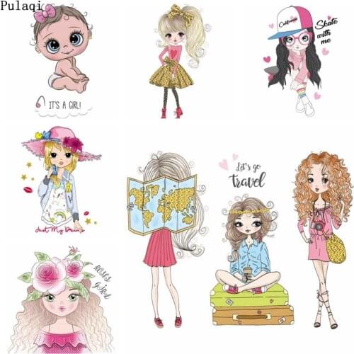 Pulaqi DIY Fashion Girls Patches Ironing Sticker Heat Transfers Vinyl Thermal Iron on Transfer for Clothes for Kid Clothes Decor