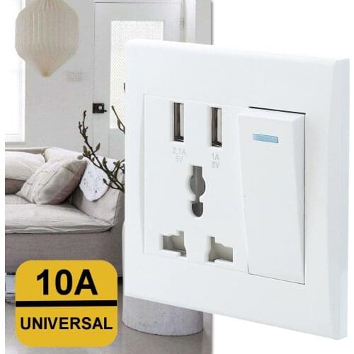 10A Dual USB Plug Power Socket Wall AC DC Charger Switch Outlet Adapter Port
