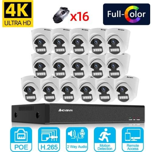 8.0MP POE Camera System 16CH POE CCTV Security NVR Kit Face Detection Two way Audio Outdoor IP Camera Video Surveillance System